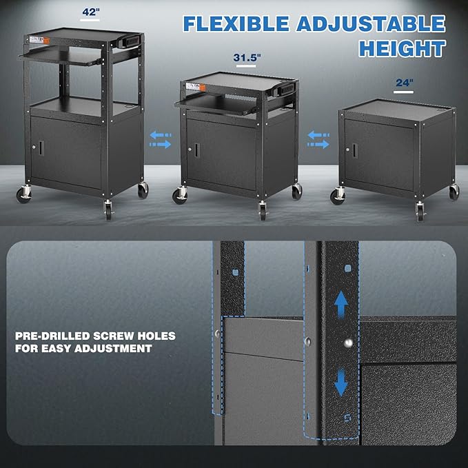 Steel Large AV Cart with Locking Cabinet - Image 4