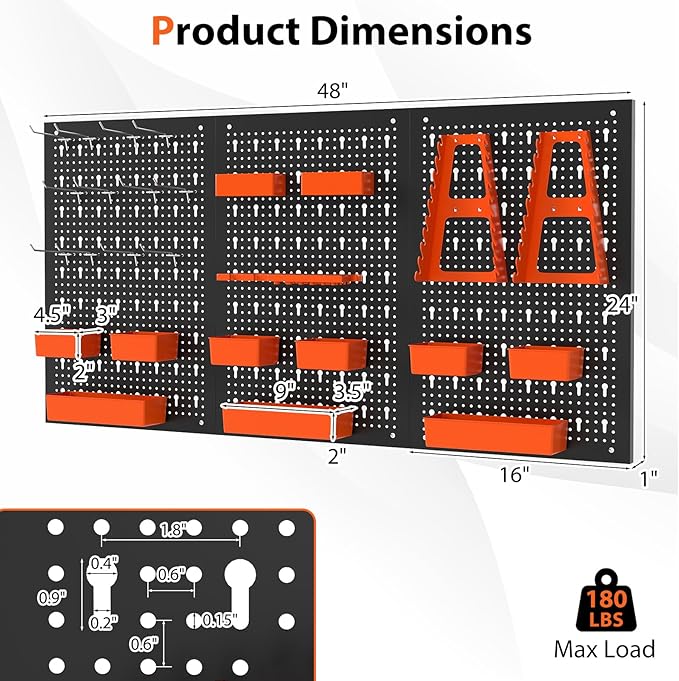 Goplus Pegboard Wall Organizer, 9-Bin Parts Rack Organizer w/Hammer Racks - Image 2