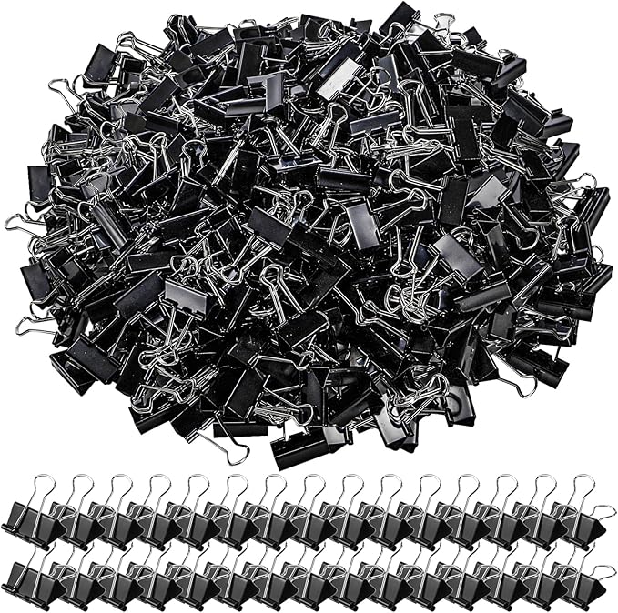 300 Pack Medium Binder Clip, 1-1/4 Inch Metal Black Fold Back Clips, Standard by Nagpew