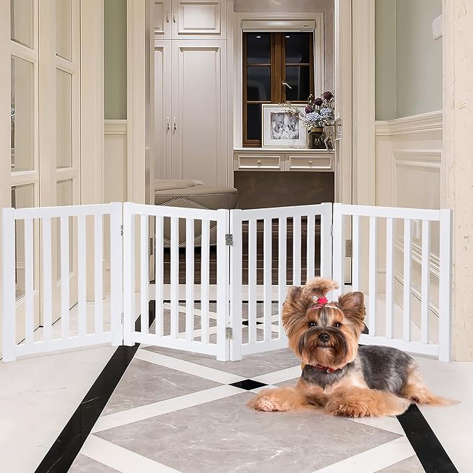 LZRS 4-Panel Wooden Free Standing Foldable Dog Gate Indoor – 24" High, Extra - Image 7