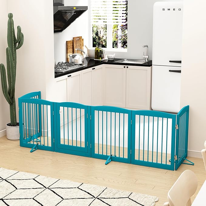 Freestanding Pet Gates with Walk Through Door, Dog Indoor Fence, Dog Gate - Image 7