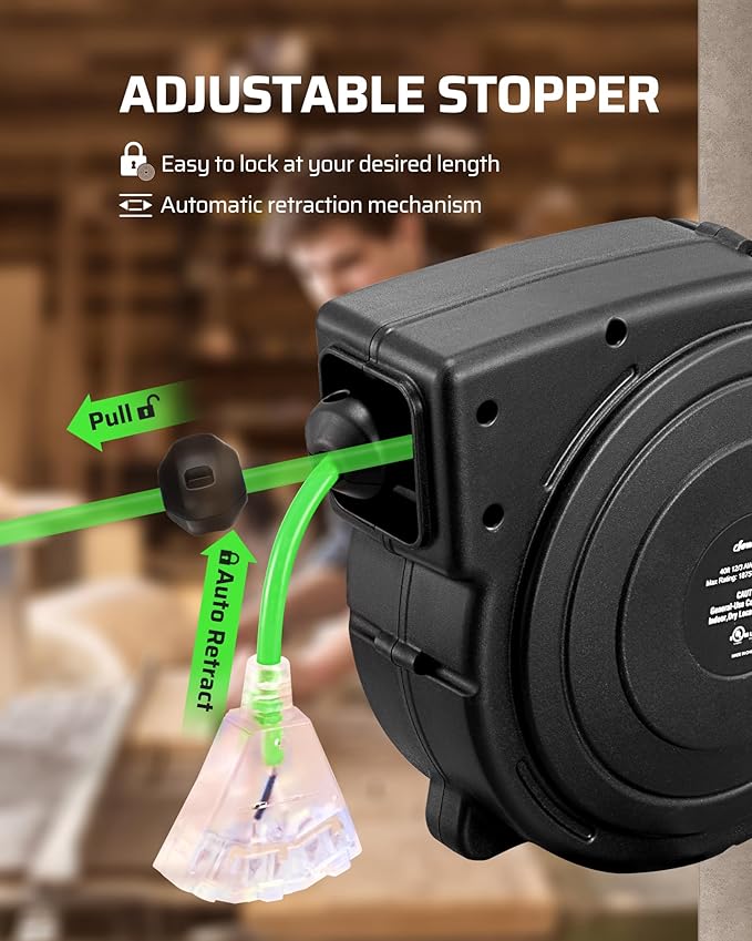 DEWENWILS Retractable Extension Cord Reel, 40 FT Heavy Duty Power Cord - Image 4
