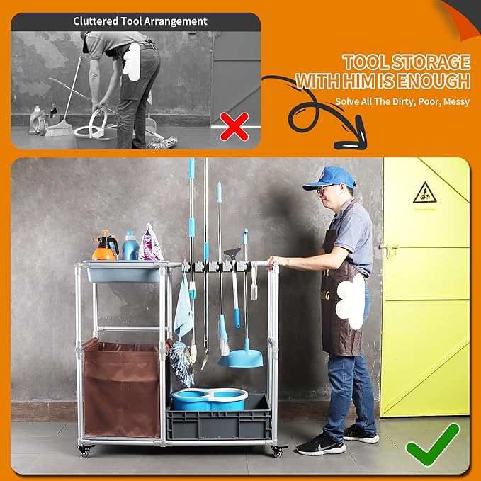 Janitorial cart Rolling Cleaning cart on Wheels - Image 2