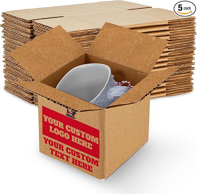 MT Products Custom Printed Kraft Cardboard Shipping Boxes 5" x 5" x 5" by MTProducts