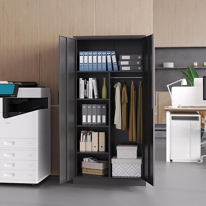 Broom Closet with Lock, Metal Storage Cabinet 36" Wide, 5-Tier Steel Utility - Image 7