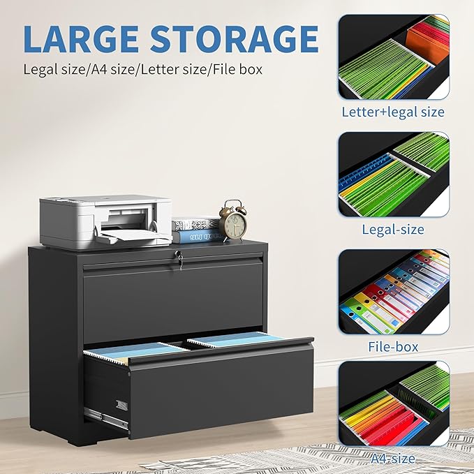 File Cabinets 2 Drawer, Metal Office Storage Filing Cabinet - Image 4