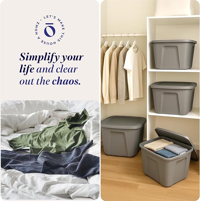 HOMZ 8-Pack Durable Molded Bin, Plastic Storage Containers w/Lids, 18 Gallon - Image 7