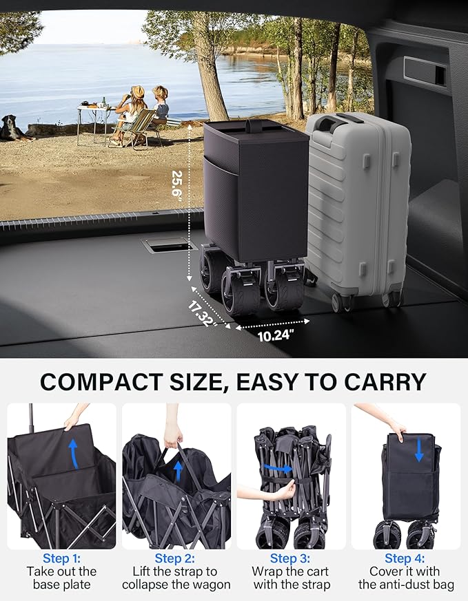 Collapsible Wagon, 440lbs Foldable Wagons Carts - Image 2