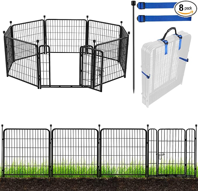 ADAVIN 32 in Garden Fences and Borders, 1 Gate+7 Panels Dog Fence Outdoor by ADAVIN
