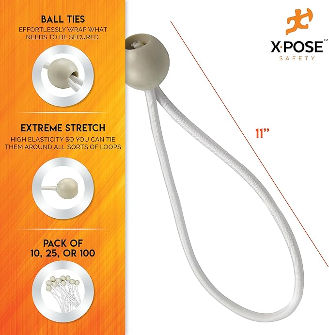 Xpose Safety Bungee Ball Cords 11" 10 Pack Heavy Duty White Stretch Rope - Image 2