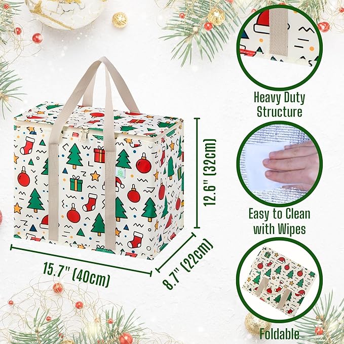 VENO 2 Pack Christmas Cooler Bag Insulated Reusable Grocery Shopping Bag - Image 2