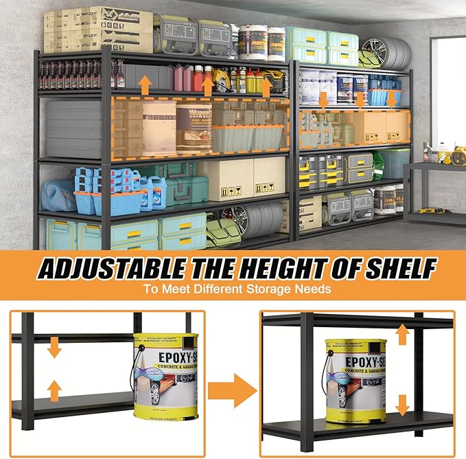 59''W/72''H Garage Shelving Units Heavy Duty 3500LBS Metal Storage Shelves - Image 4