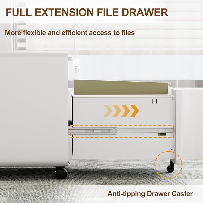 2 Drawer File Cabinet with Lock and 4 Keys, Mobile Metal Filing Cabinet - Image 5