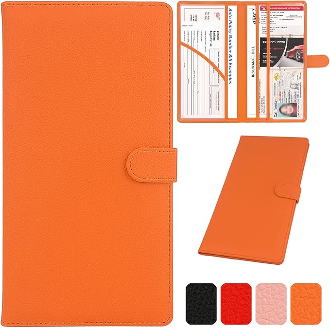 Car Registration and Insurance Holder, Leather Magnetic Shut Vehicle Glove Box by Srandme