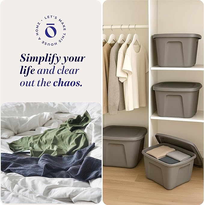 HOMZ 4-Pack Durable Molded Bin, Plastic Storage Containers w/Lids, 10 Gallon - Image 6