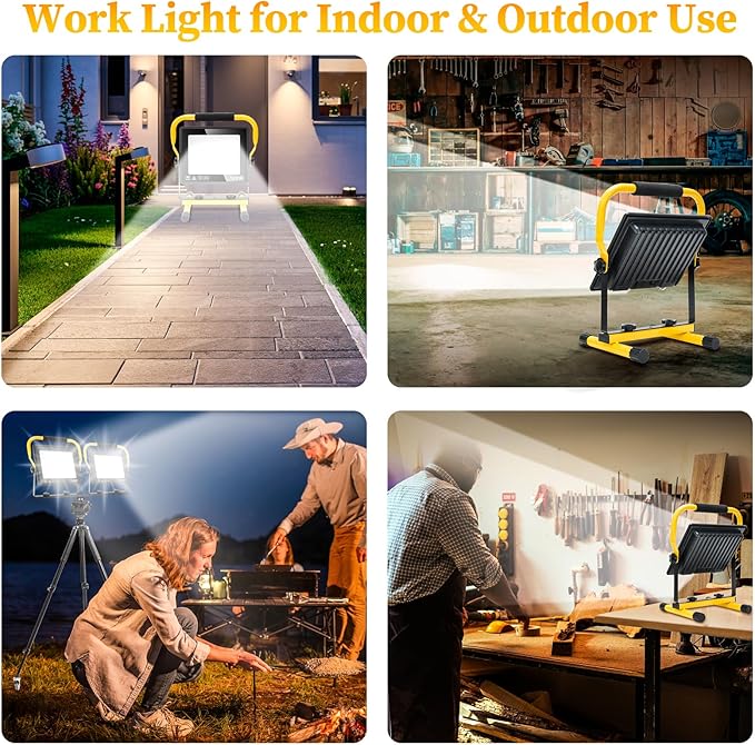 100W Led Work Light, 3000K/5000K/6500K Selectable Work Light, 10000LM Portable - Image 7
