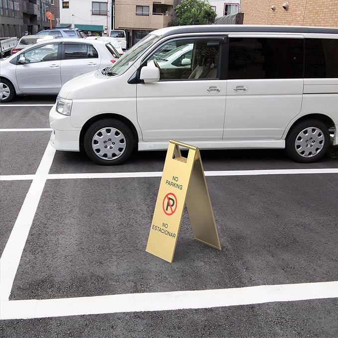 2-Pack No Parking Sign, stainless steel, 24 Inch Height, Double Sided A-Shaped - Image 5