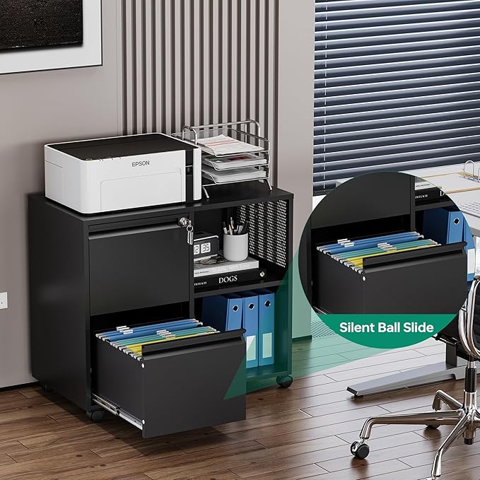 Letaya Mobile File Cabinet, Metal Lateral Rolling Printer Stand Filing Cabinets - Image 8