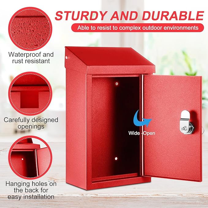 Metal Mount Wall Donation Box Key Lock Money Cash Drop Box - Image 3