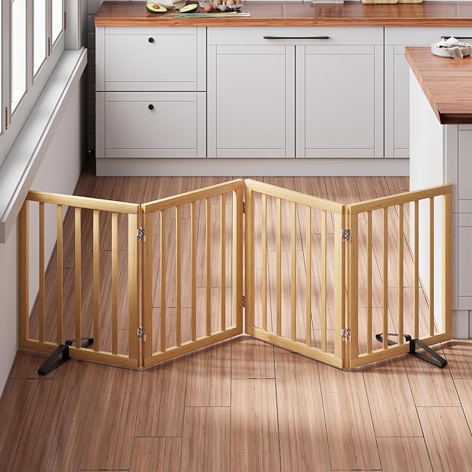 Natural 37-74" Wide Dog Gate for Stair, Bamboo Dog Gates for The House Doorways - Image 2