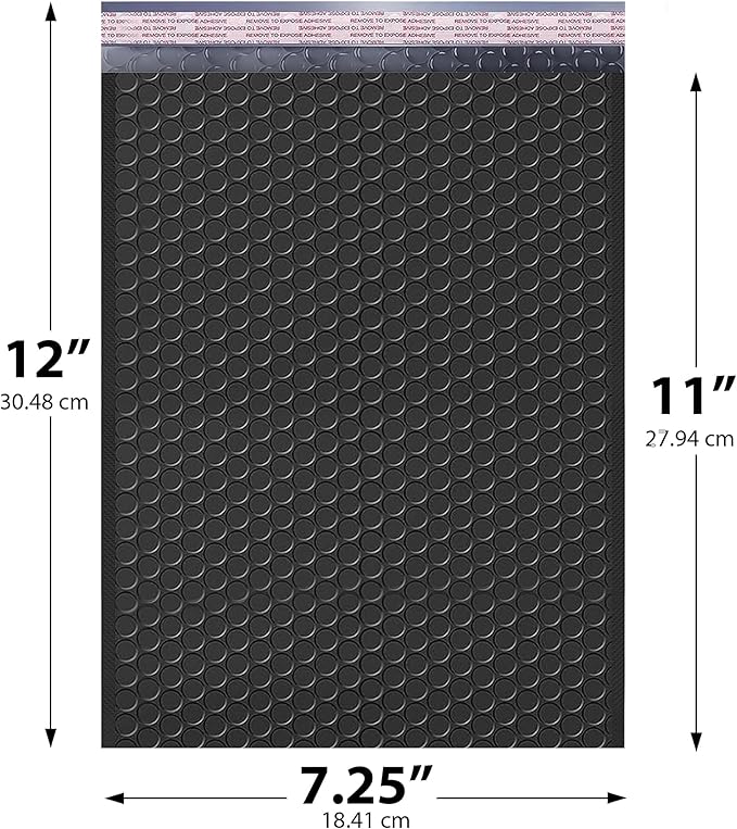 Black Poly Bubble Mailers 7.25x12 inch #1 | Self Seal Padded Envelopes | - Image 2