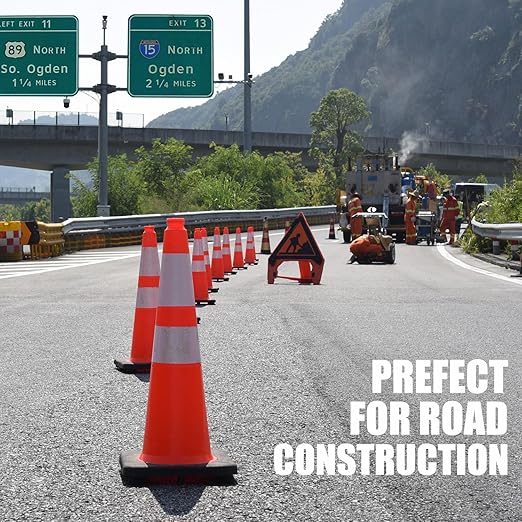 Fluorescent Orange PVC Traffic Cones, Heavy-Duty Black Base Garage Parking Lot - Image 8