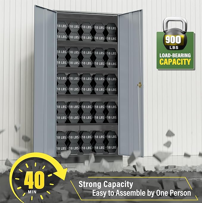 Greenvelly Metal Storage Cabinet, 72 Inch Lockable Storage Cabinet - Image 5