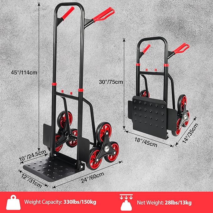 RedSwing Stair Climbing Hand Truck - 330lb Heavy Duty 6-Wheel Dolly Cart - Image 2