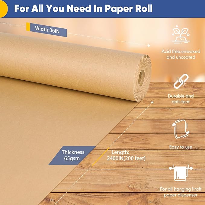 Vanhench Brown Wrapping Paper Roll 36"x 2400", Bulletin Board Paper Kraft/Craft - Image 2
