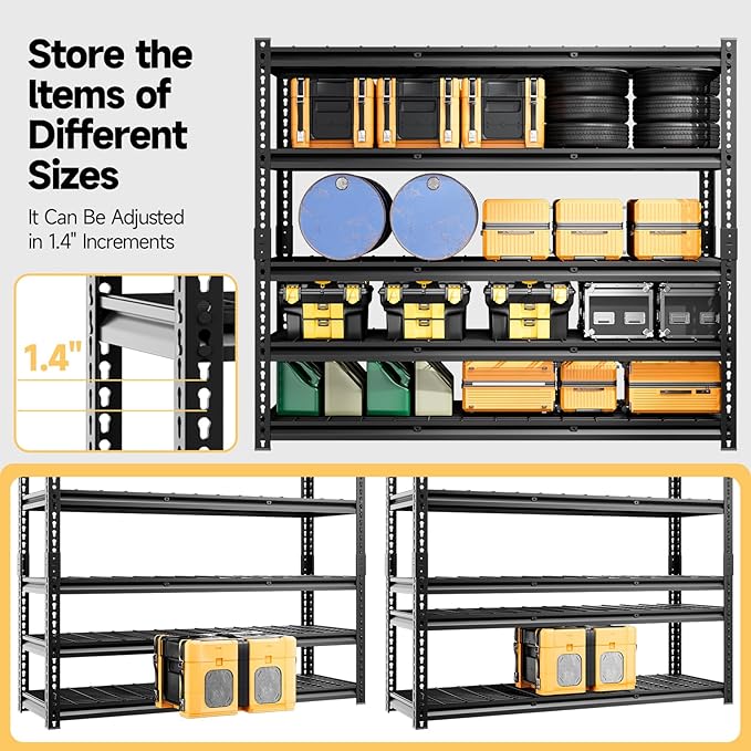 5-Tier 60" W X 20" D X 72" H Storage Shelves 2500LBS Metal Garage Shelving - Image 4