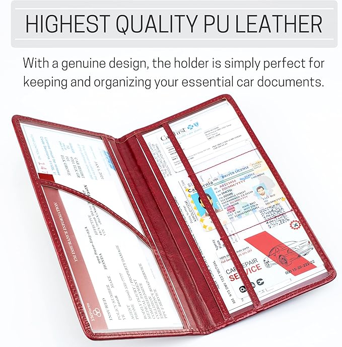 CANOPUS Car Registration and Insurance Holder, PU Leather Card Holder, Vehicle - Image 2