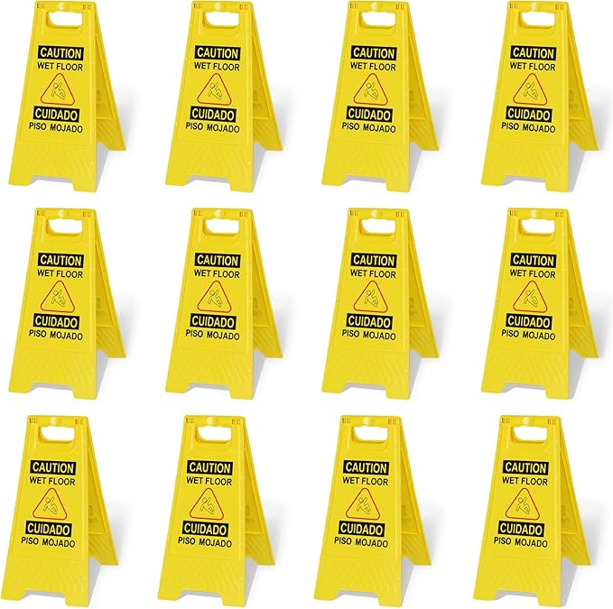 OrangeStar 12-Pack Caution Wet Floor Sign, 23.2” Double-Sided Bilingual Warning by OrangeStar
