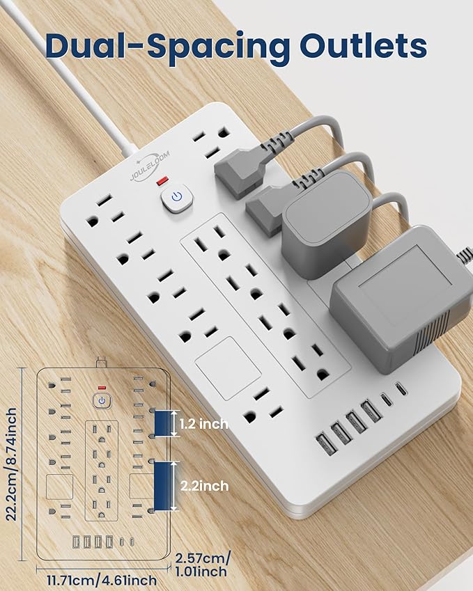 Surge Protector Power Strip-14 Outlets and 6 USB Ports, 6 Feet Flat Plug - Image 4