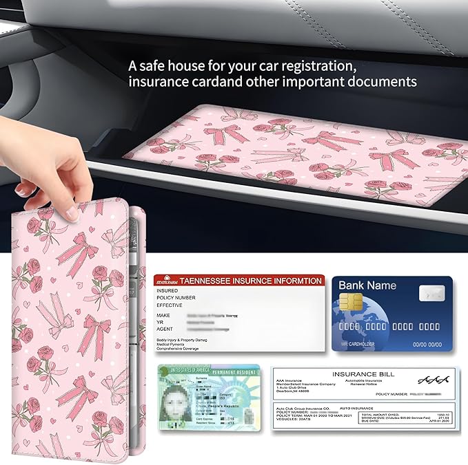 Premium Car Registration and Insurance Card Holder, Cute PU Leather Car - Image 3