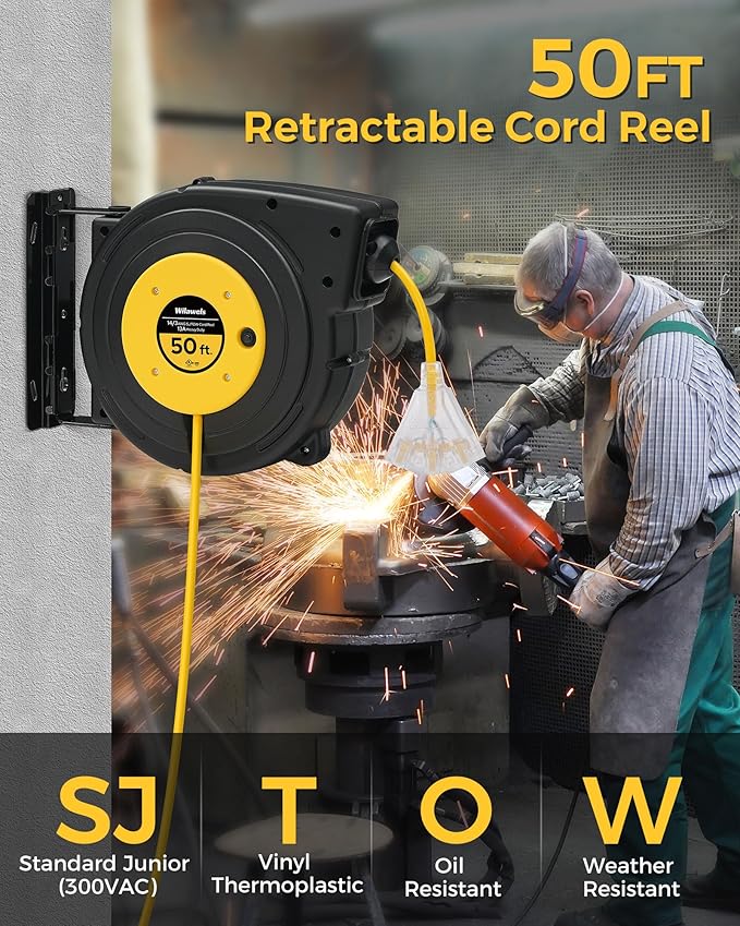 Retractable Extension Cord Reel, 50 FT Heavy Duty Power Cord, 14AWG/3C SJTOW - Image 6