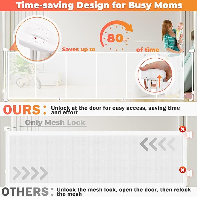 120" Extra Wide Retractable Baby Gates Dog Gate, Long Mesh Gate Pet Gate - Image 3