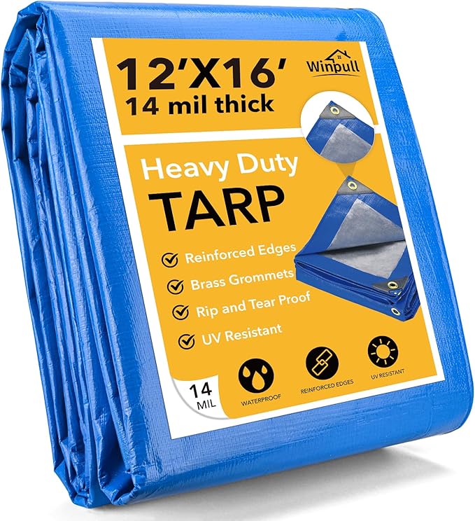 Tarp 12x16 Feet 14 Mil Heavy Duty Waterproof Tarp, Large Multipurpose Cover by Winpull
