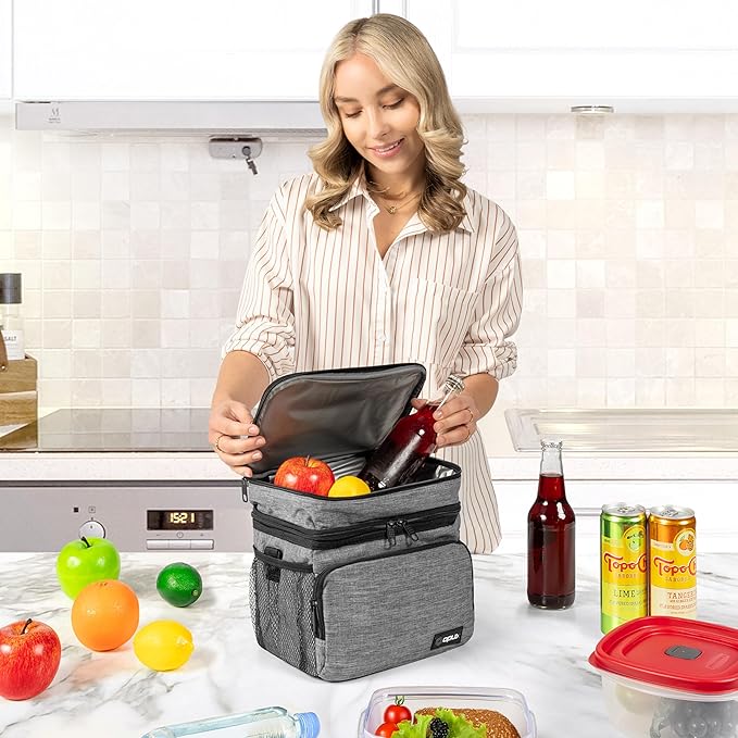 opux Insulated Lunch Bag for Men Women, Large Dual Compartment Cooler Bag - Image 3