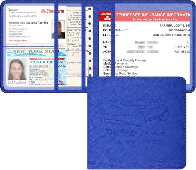 Car Insurance and Registration Holder, 5.5 x 5 Inch PU Leather Vehicle Glove by Techion