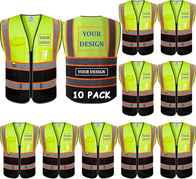BeautyWill Custom Logo 10/20 Pack Safety Vest Class2 High Visibility Vest by BeautyWill