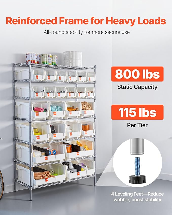 VEVOR 7-Tier Rolling Bin Storage Rack, 24 Organizer Bins, Bin Rack Storage - Image 3