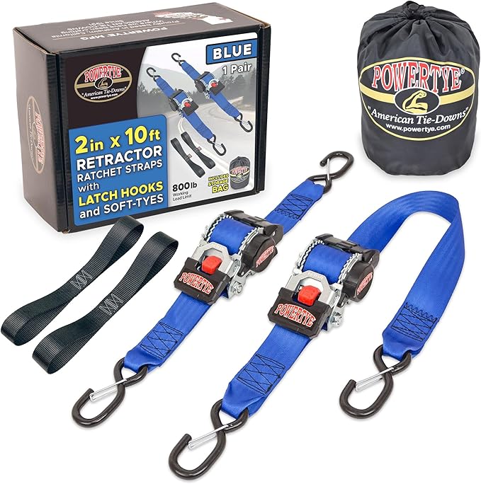 PowerTye - 2 inch x 10ft Long Retractable Ratchet Tie Down Strap - by PowerTyeMFG