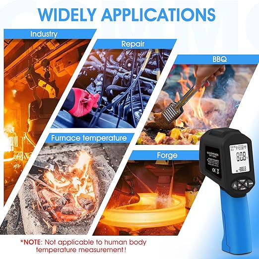 Infrared Thermometers, Laser Thermometer Gun, 50:1 Temperature Gun - Image 6