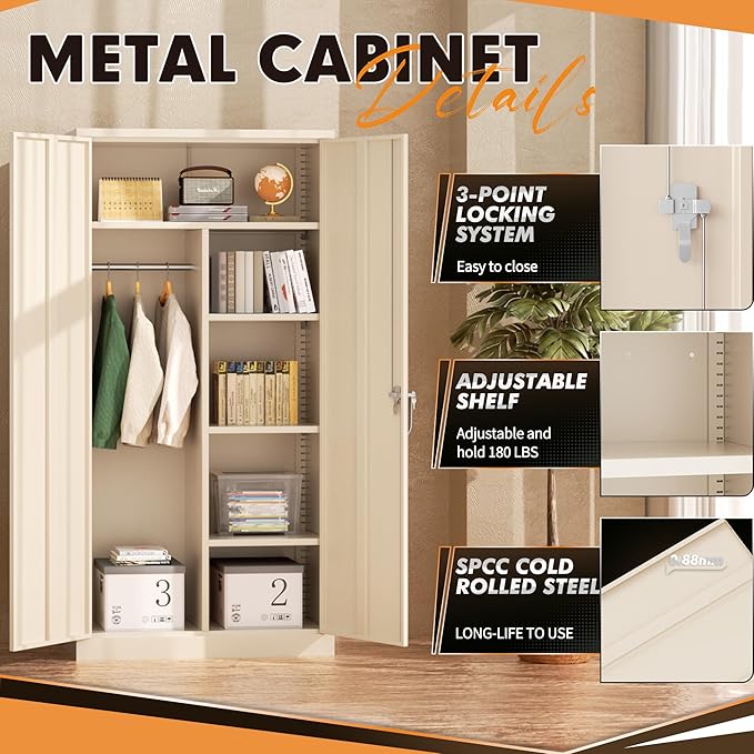 INTERGREAT Metal Wardrobe Closet, 18 "D Steel Clothes Storage - Image 5