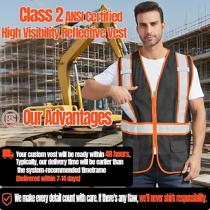 BeautyWill Custom Safety Vest Customized Logo Class 2 High Visibility - Image 6