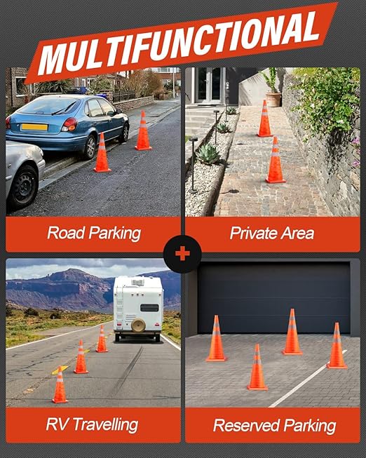 RoadHero 18 Inch 6 Pack Collapsible Traffic Safety Cones, Parking Lots - Image 2