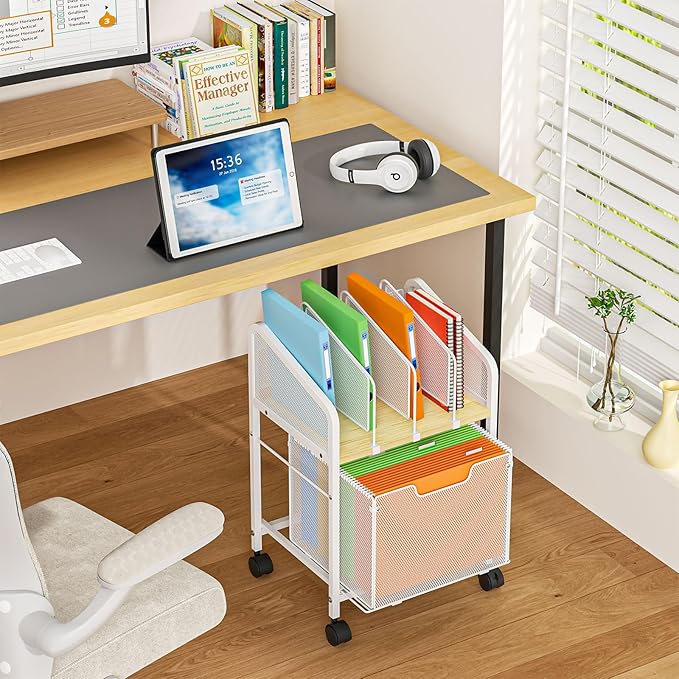 Rolling File Cabinet with Adjustable Dividers, Mobile Filing Cabinet with - Image 2