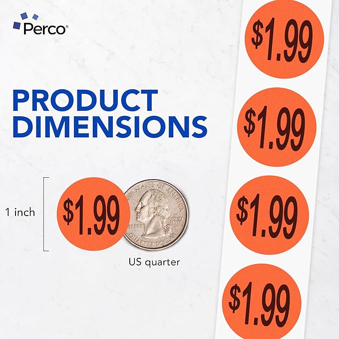 Perco Fluorescent Red 1-Inch Circle $1.99" Promotional Sale Labels—1, 000 - Image 2