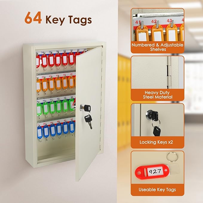 ORIENTOOLS Key Box Steel Key Safe Cabinet, Wall Mount Key Holder Lock Box - Image 4