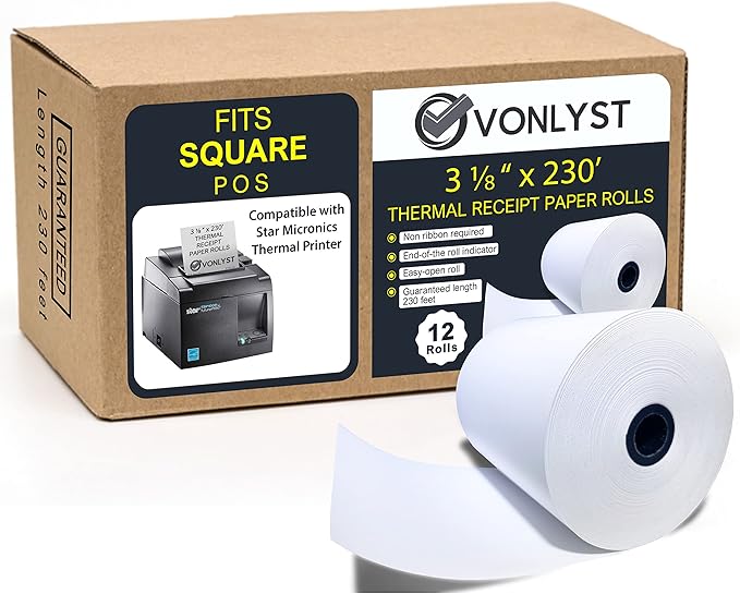 Receipt Paper Roll 3 1/8 x 230 for Square Register and Square POS System by VonlystReceiptPaperSpecialist